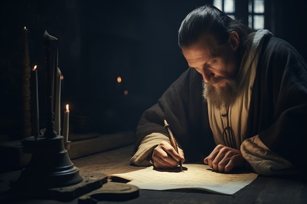 Free photo portrait of male scribe during medieval times