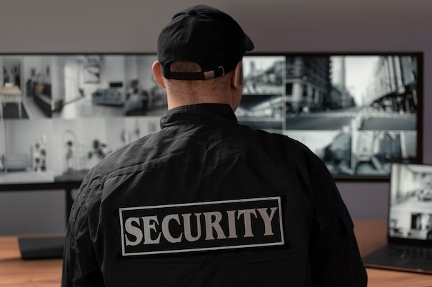 Ritratto di guardia di sicurezza maschile con uniforme