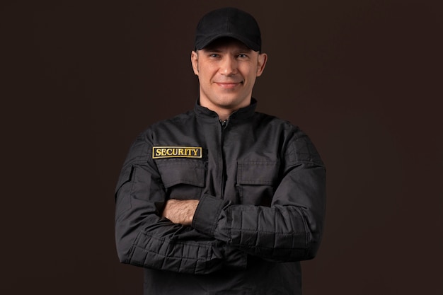 Ritratto di guardia di sicurezza maschile con uniforme