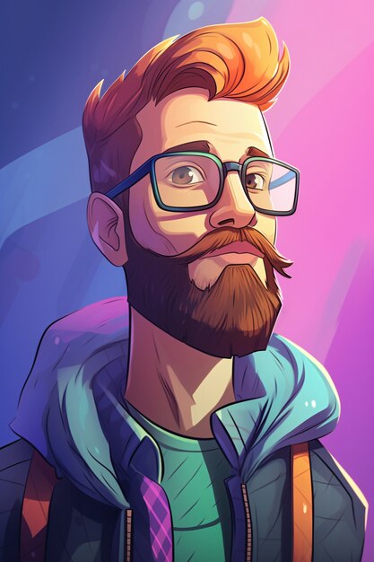 Portrait of man in cartoon style