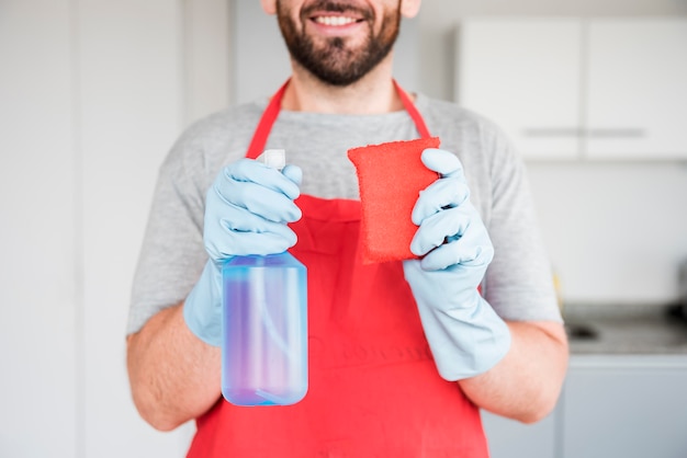 Portrait of man cleaning