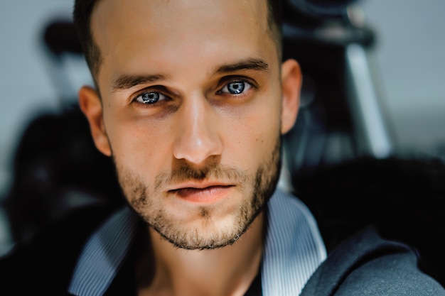 portrait of a man. close-up of a hard light