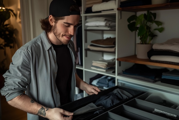 Portrait of man doing household chores and participating in the cleaning of the home