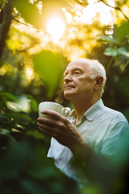 portrait of man drinking tea