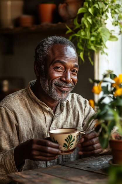 Portrait of man drinking tea