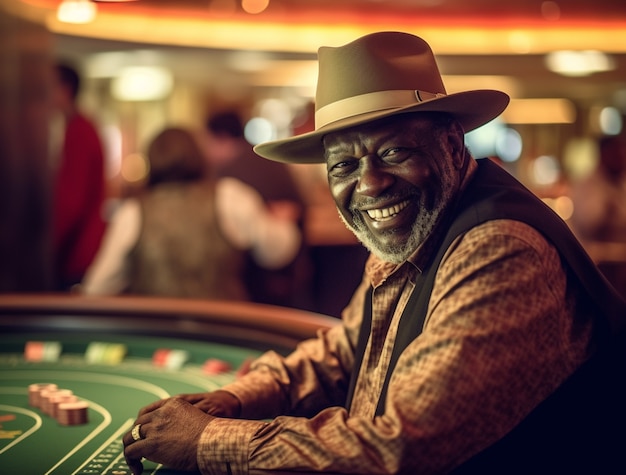 Foto gratuita ritratto di un uomo che gioca d'azzardo in un casinò