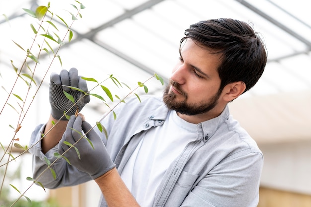 Free photo portrait man growing plants