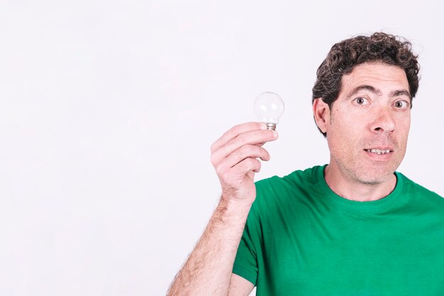 Portrait of a man holding light bulb