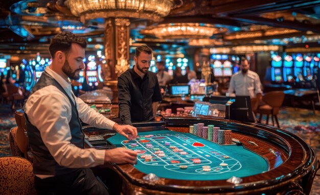 Portrait of man playing poker in casino