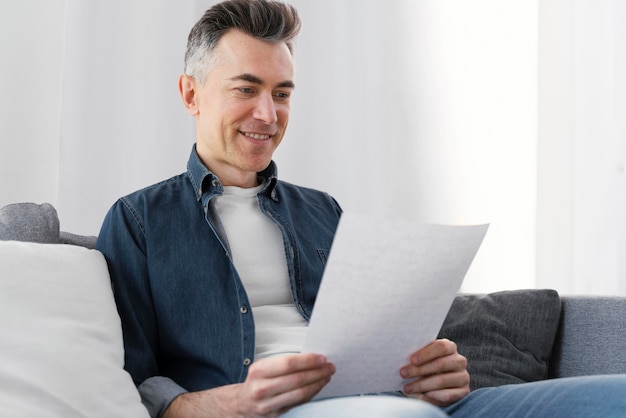 Portrait man reading letter