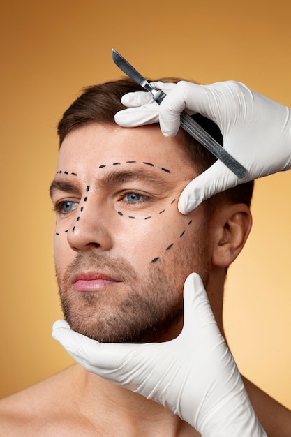 Portrait of man receiving enhancements and tweakments through the help of cosmetic procedures