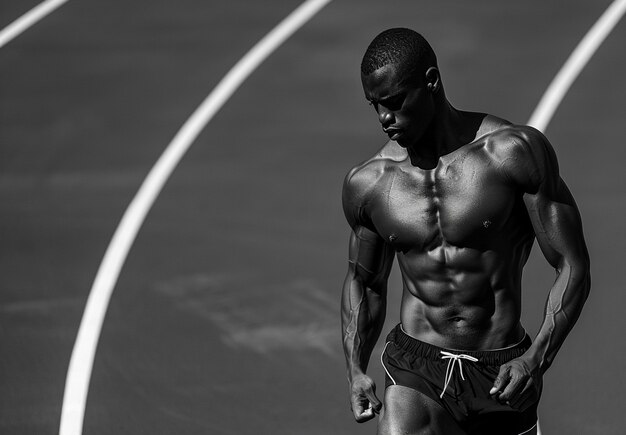 Portrait of man running track