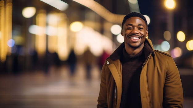 Foto gratuita ritratto di uomo sorridente in città