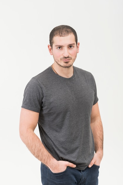 Portrait of a man standing in isolated on white background