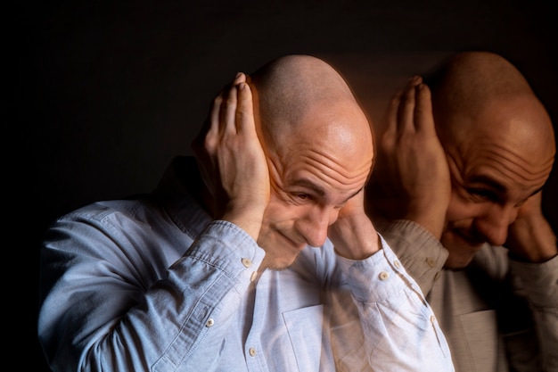 Free photo portrait of man suffering from schizophrenia