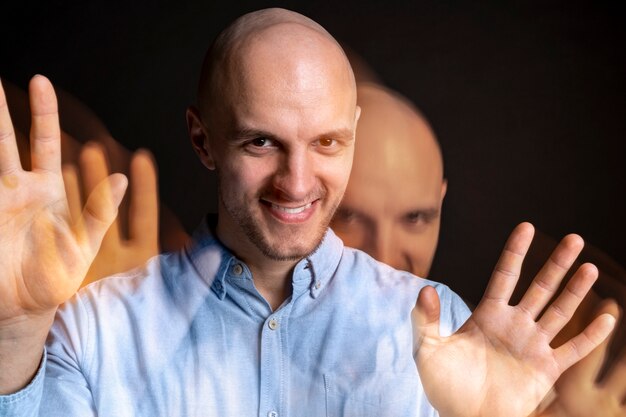 Portrait of man suffering from schizophrenia