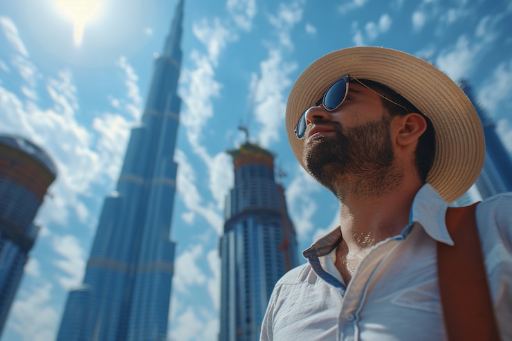 Free Photo portrait of man visiting the luxurious city of dubai