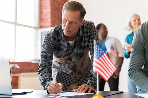 Free photo portrait of man on voter registration day