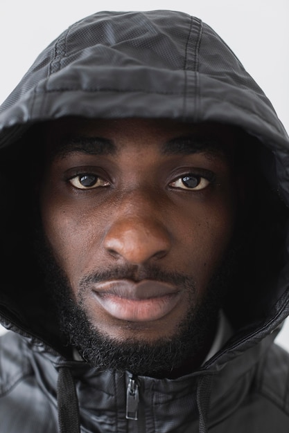 Portrait of man wearing a hoodie