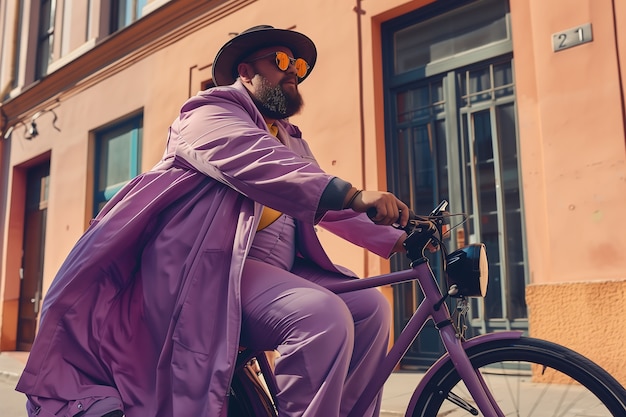 Ritratto di un uomo che indossa abiti di moda color lavanda per il colore dell'anno