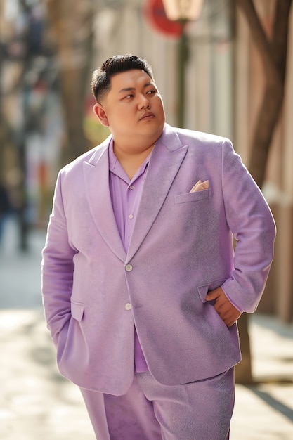 Free photo portrait of man wearing lavender colored fashion garments for color of the year