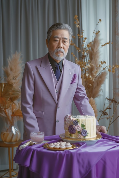 Free photo portrait of man wearing lavender colored fashion garments for color of the year