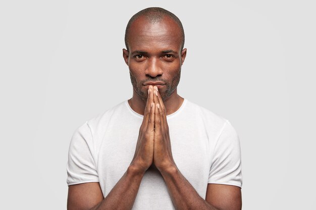 Portrait of man in white T-shirt