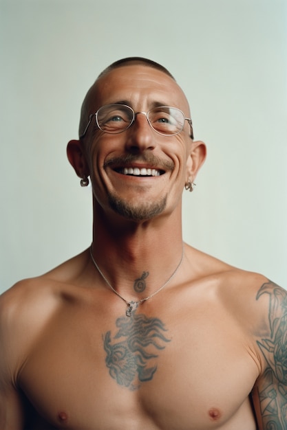 Free photo portrait of man with body tattoos