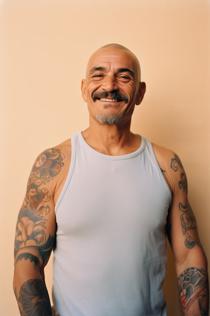 Portrait of man with body tattoos