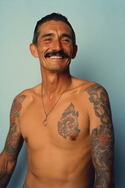 Free photo portrait of man with body tattoos