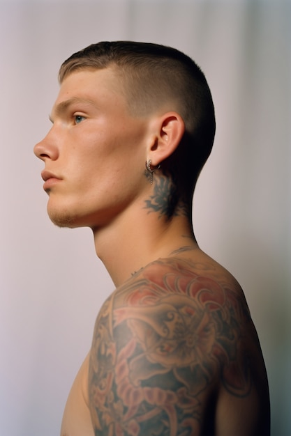 Foto gratuita ritratto di uomo con tatuaggi sul corpo