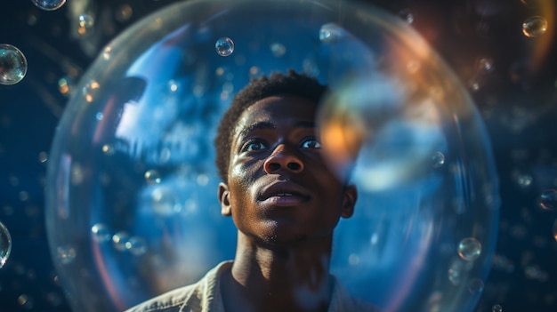 Free photo portrait of man with clear bubble