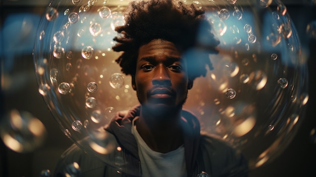 Free photo portrait of man with clear bubble