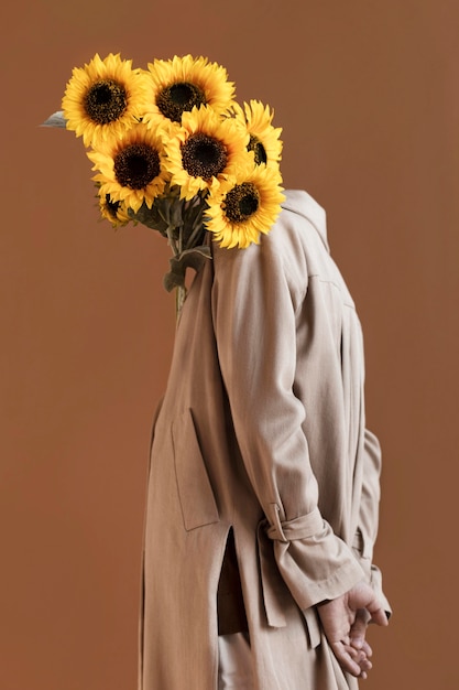 Portrait man with flowers