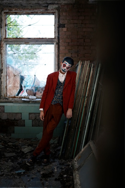 Foto gratuita ritratto di uomo con trucco da clown spaventoso