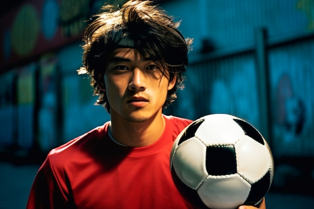Foto gratuita ritratto di uomo con pallone da calcio