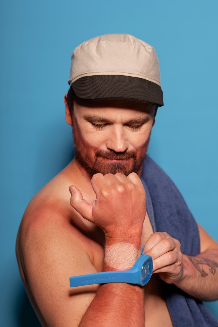 Free Photo portrait of man with sunburn marks on skin