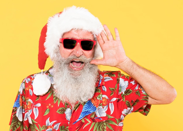 Portrait of man with tropical and christmas concept