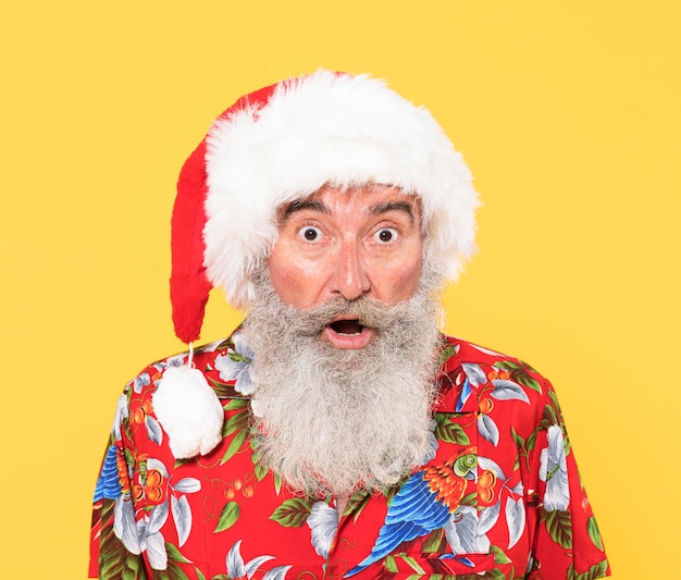 Free photo portrait of man with tropical and christmas concept