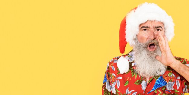 Free photo portrait of man with tropical and christmas concept