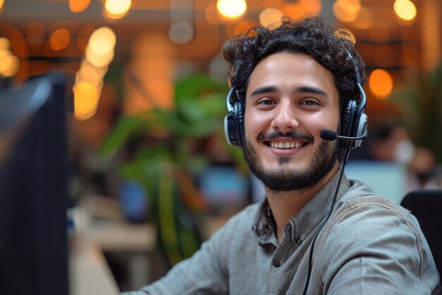 Portrait of man working as telemarketer