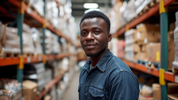 Портрет мужчины, работающего на складе.