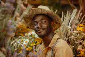 Free photo portrait of man working at a dried flowers shop