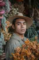 Free photo portrait of man working at a dried flowers shop