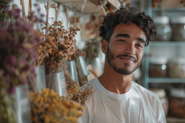 Portrait of man working at a dried flowers shop