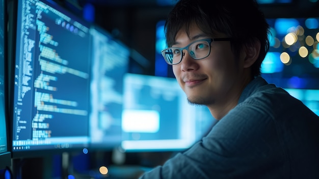 Free photo portrait of man working in it