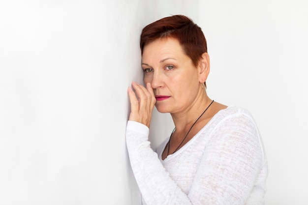 Portrait of mature woman with short hair