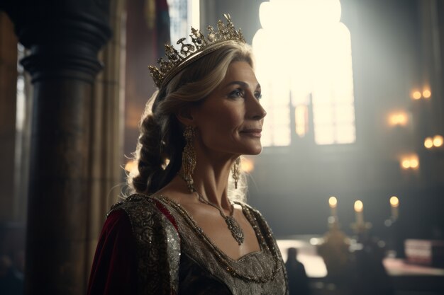 portrait of medieval queen with crown on her head
