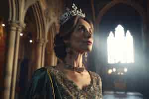 Foto gratuita ritratto di regina medievale con corona in testa