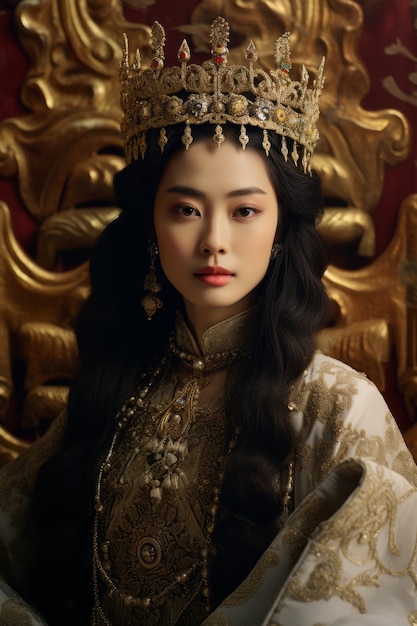Портрет средневековой королевы с короной на голове